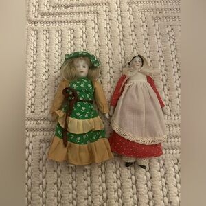 Lot of 2 Porcelain Dolls In Vintage Inspired Clothing